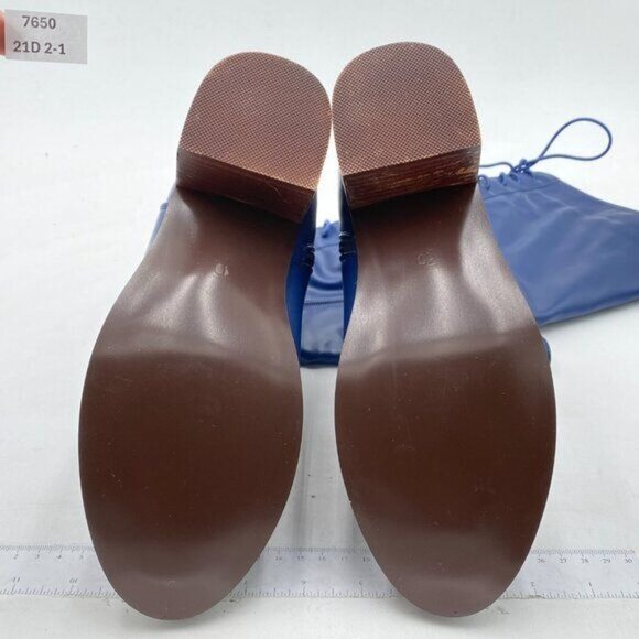 FSJ Royal Blue Retro Stacked Block Heels Lace-up Zipper Knee High Combat Boots - Picture 7 of 8